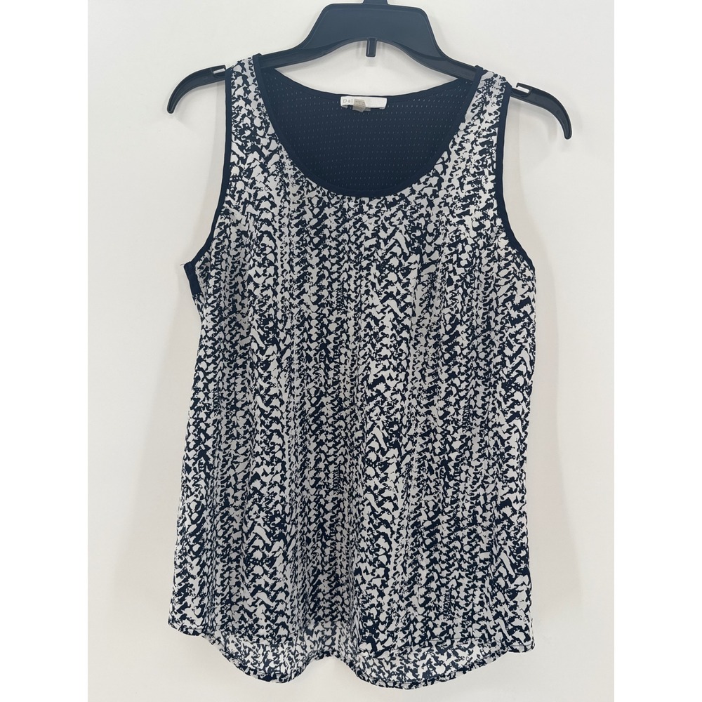Dalia Women's Navy White Abstract Print Sleeveless Scoop‎ Neck Blouse XS